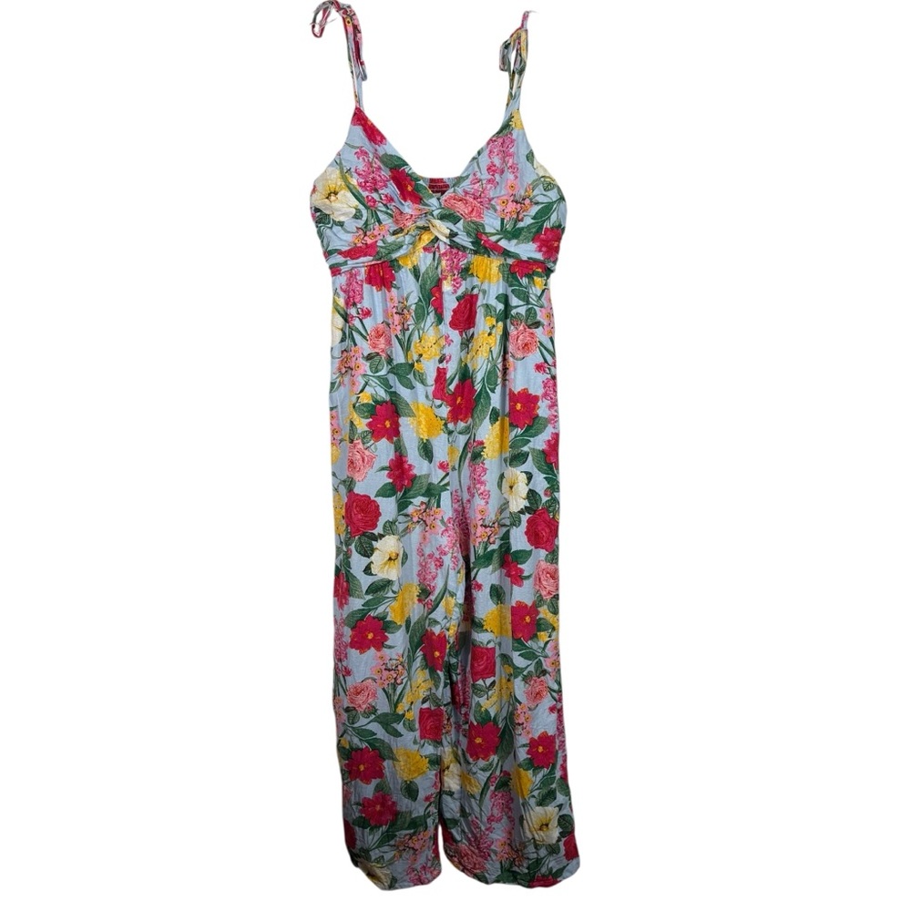 Old Navy Linen Blend Colorful Floral Wide Leg Tank Top Jumpsuit Large L Travel